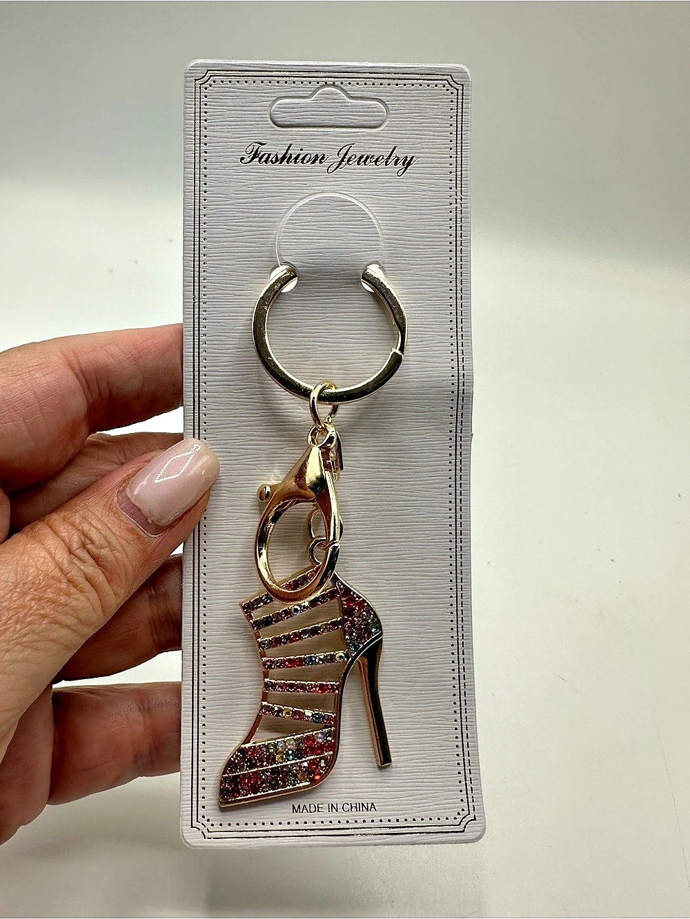 High Heel Shoe Keychain Rhinestone Gold - Picture 2 of 6